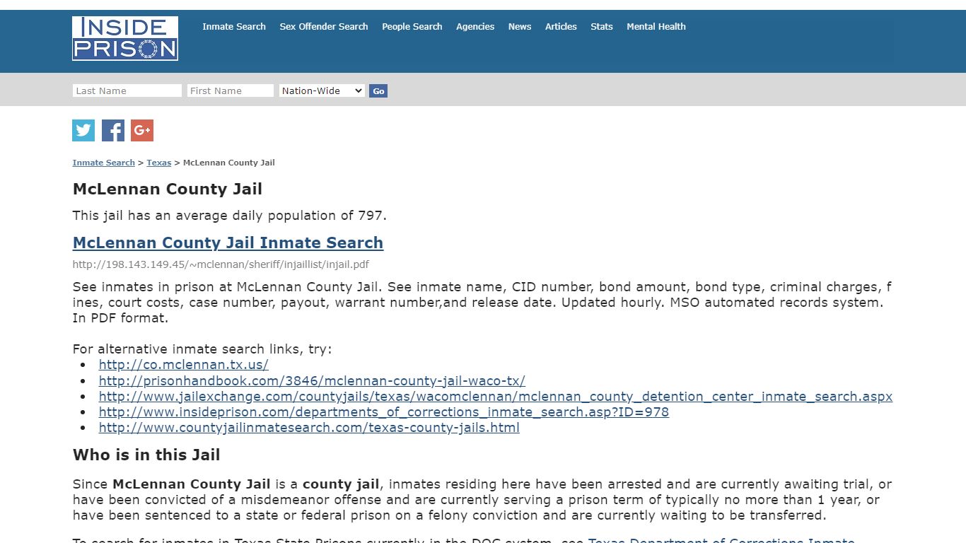 McLennan County Jail - Texas - Inmate Search - Inside Prison